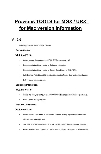 yamaha雅马哈TOOLS for MGX _ URX for Mac Previous versions information